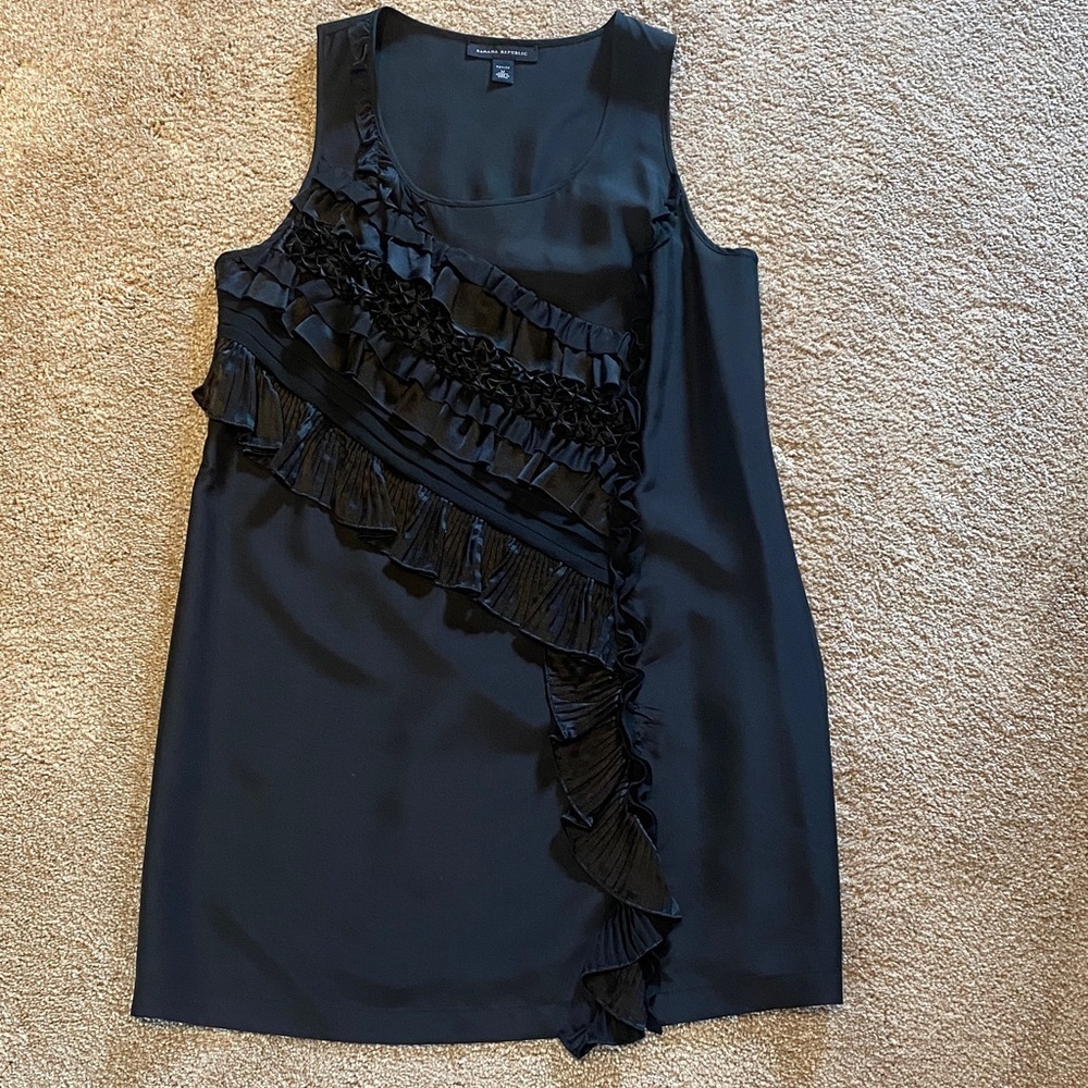 Banana Republic Whimsigoth Silk Ruffle Shift Dress Black Size MP